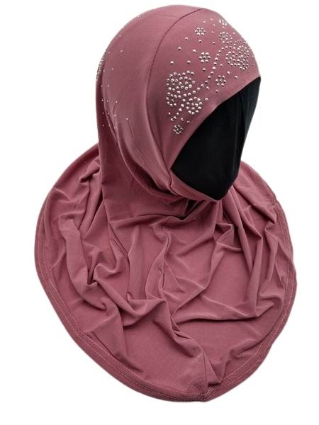 Pink Fancy Girls Hijab with back stone