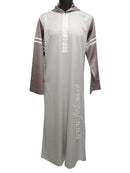 Mens Fancy Beige Thobe with Hoody