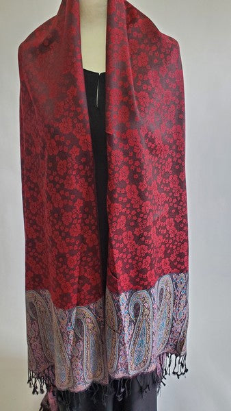 Floral  Burgundy Pashmina Maxi Shawl