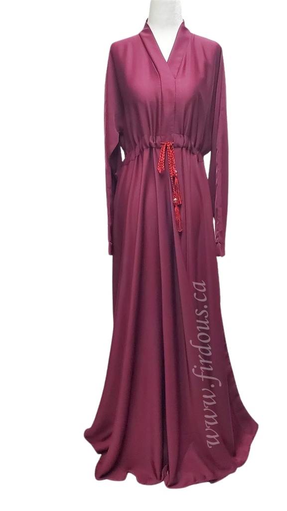 Maroon Umbrella Abaya with Belt