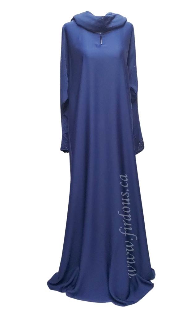 Navy Blue Abaya with Navy Stones on Sleeves