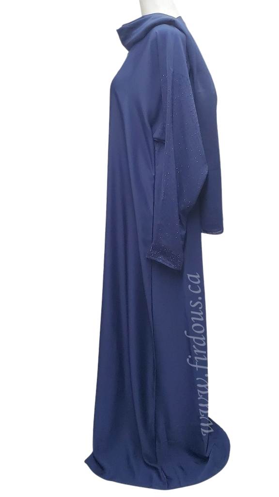 Navy Blue Abaya with Navy Stones on Sleeves