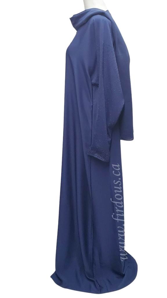 Navy Blue Abaya with Navy Stones on Sleeves