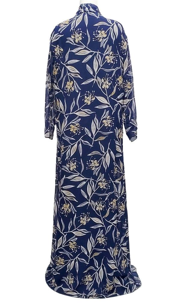 Navy Blue Floral Chiffon Kimono